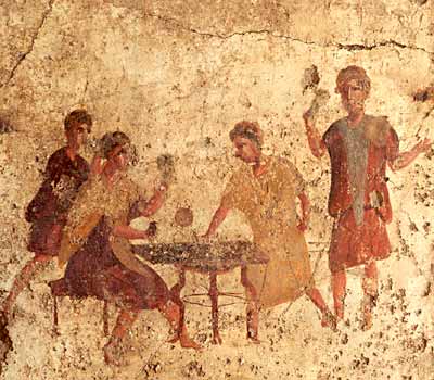 Wall-painting of men gambling from a bar on the Via di Mercurio, Pompeii