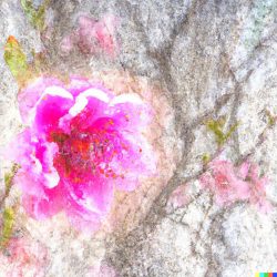 DALL·E 2022-11-27 14.05.48 – painting of a beautiful pink flower superimposed over a wintry landscape